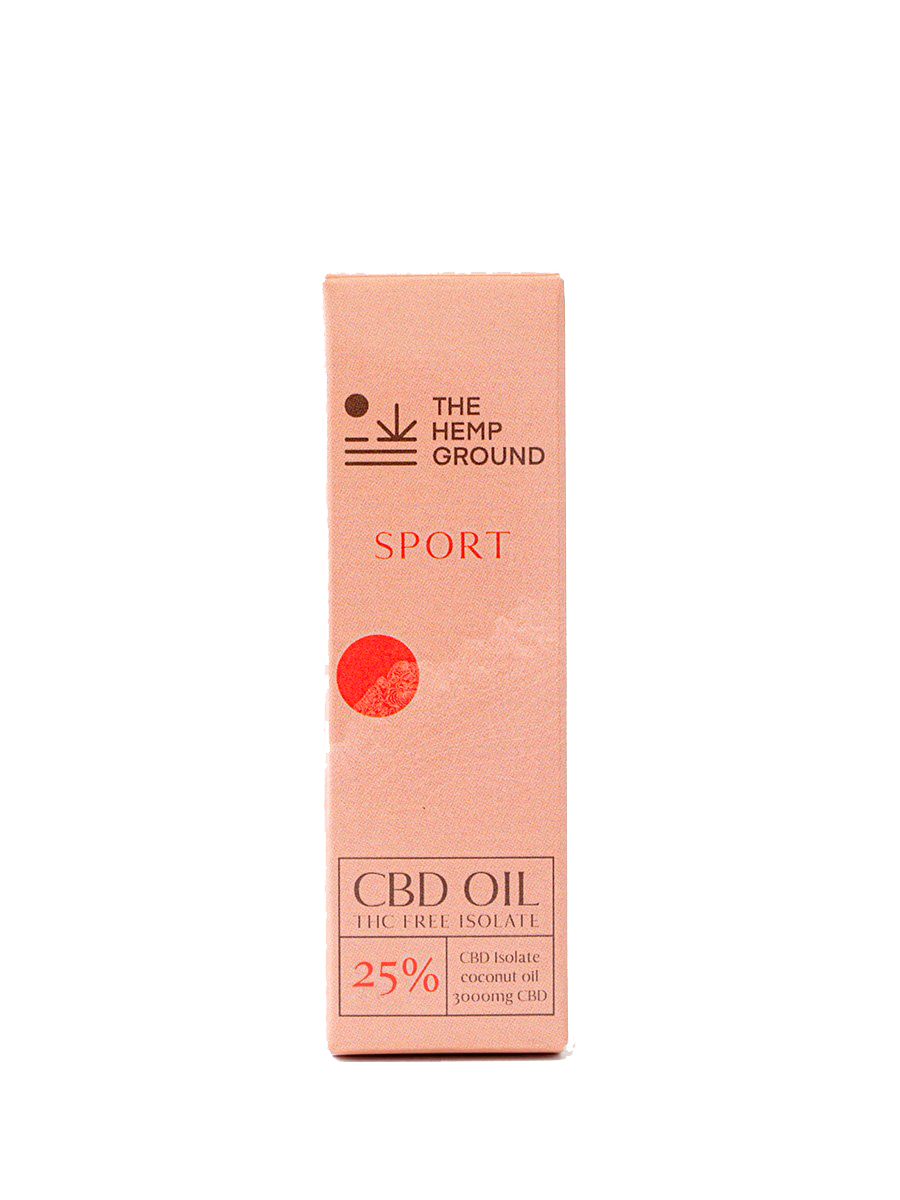 Confezione di olio di CBD isolato per sportivi con una concentrazione del 25%.